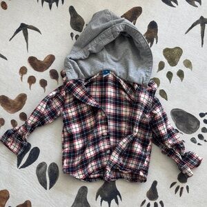 Old Navy Red and Blue Plaid Button Down Hoodie
